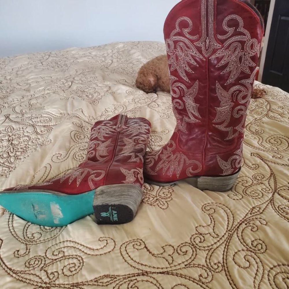 Red leather boots